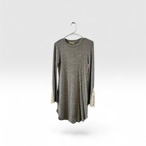 Heart Hips Gray Sweater Dress Beautiful Ivory Crocheted Detailed Arms